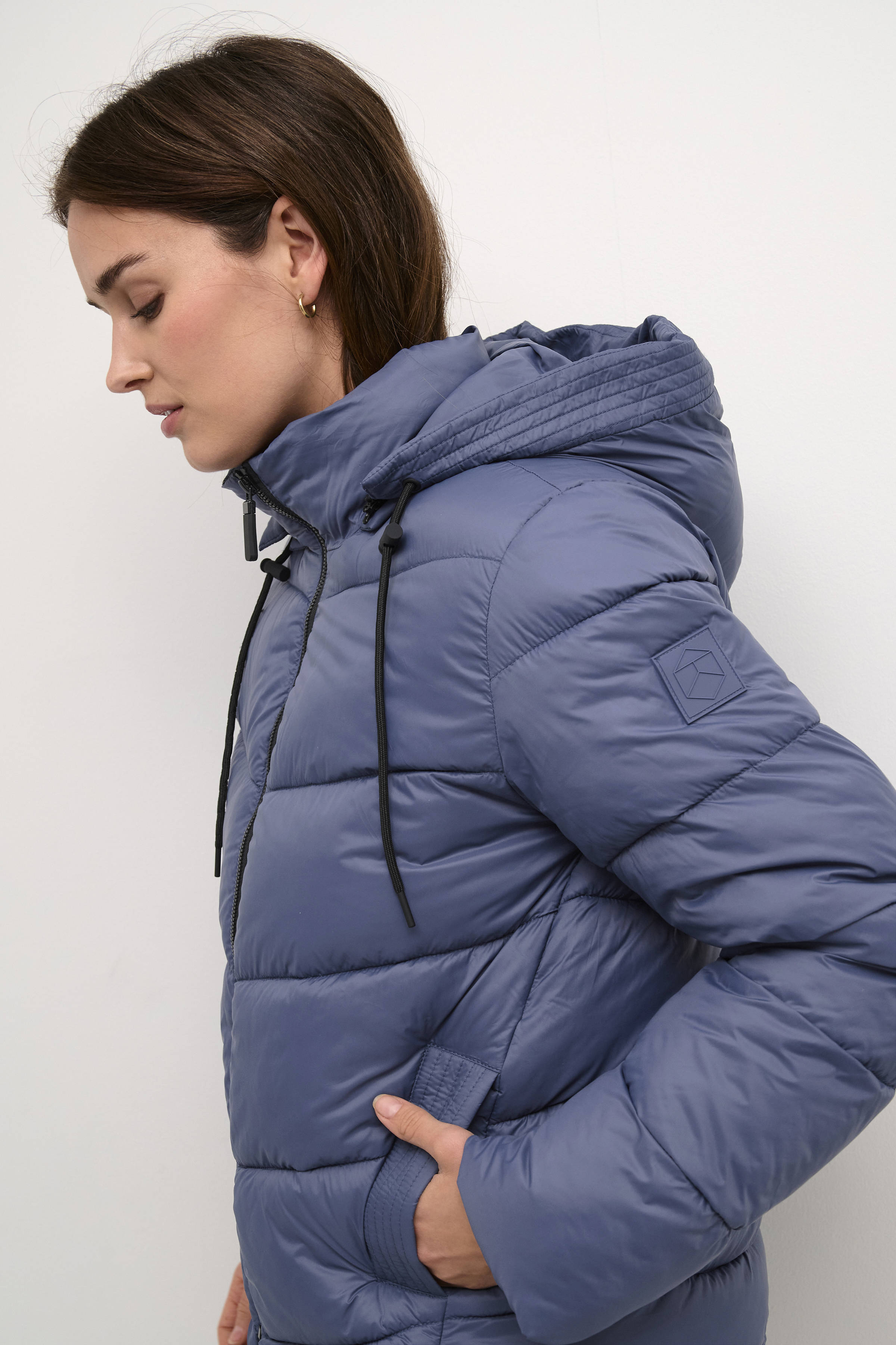 Kaffe gewatteerde winterjas blauw