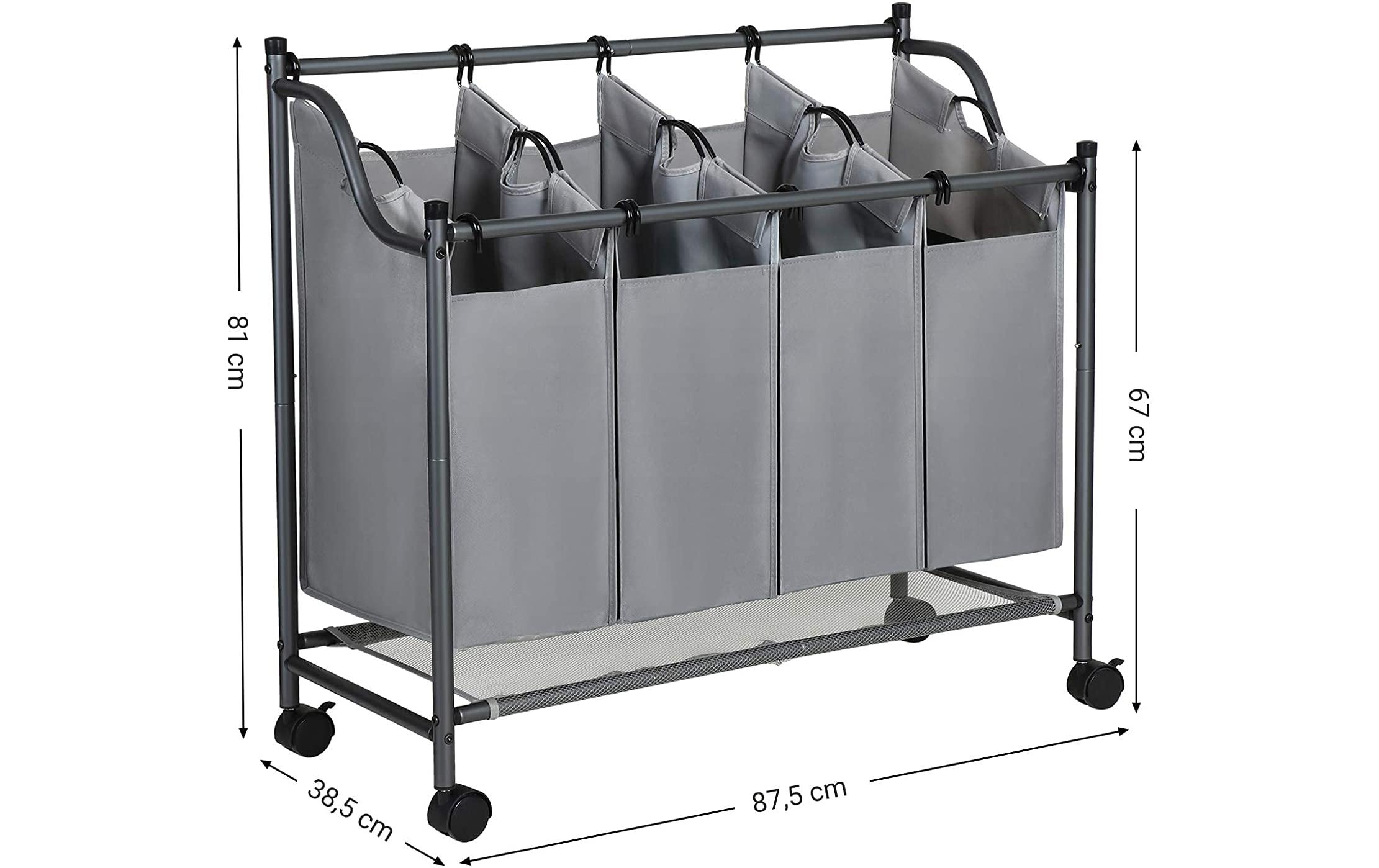 Wäschesammler mit 4 Fächern 120 l, Anthrazit/GrauWäschewagen mit 4 Fächern