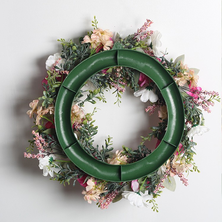 (Ø30cm) Deko Tür Kranz Kunstblumen Wand Kranz - Grün / Rosa