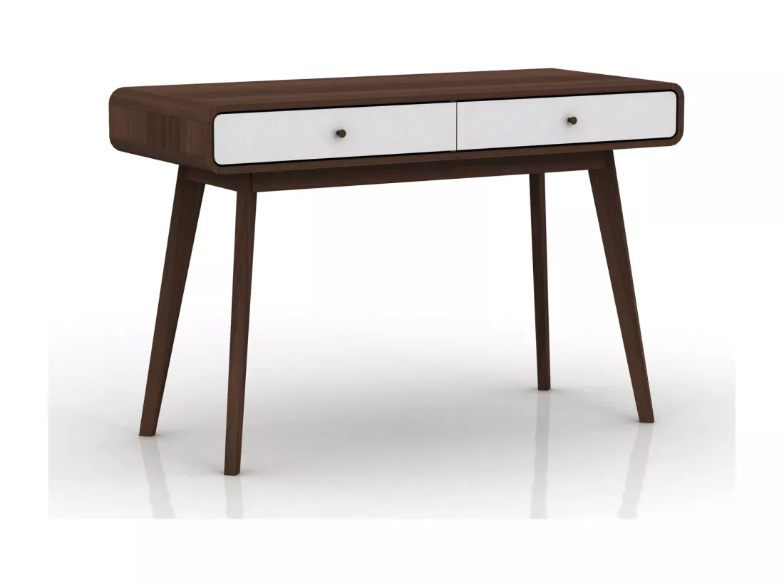 Cassie | Bureau avec 2 tiroirs en effet noyer et blanc