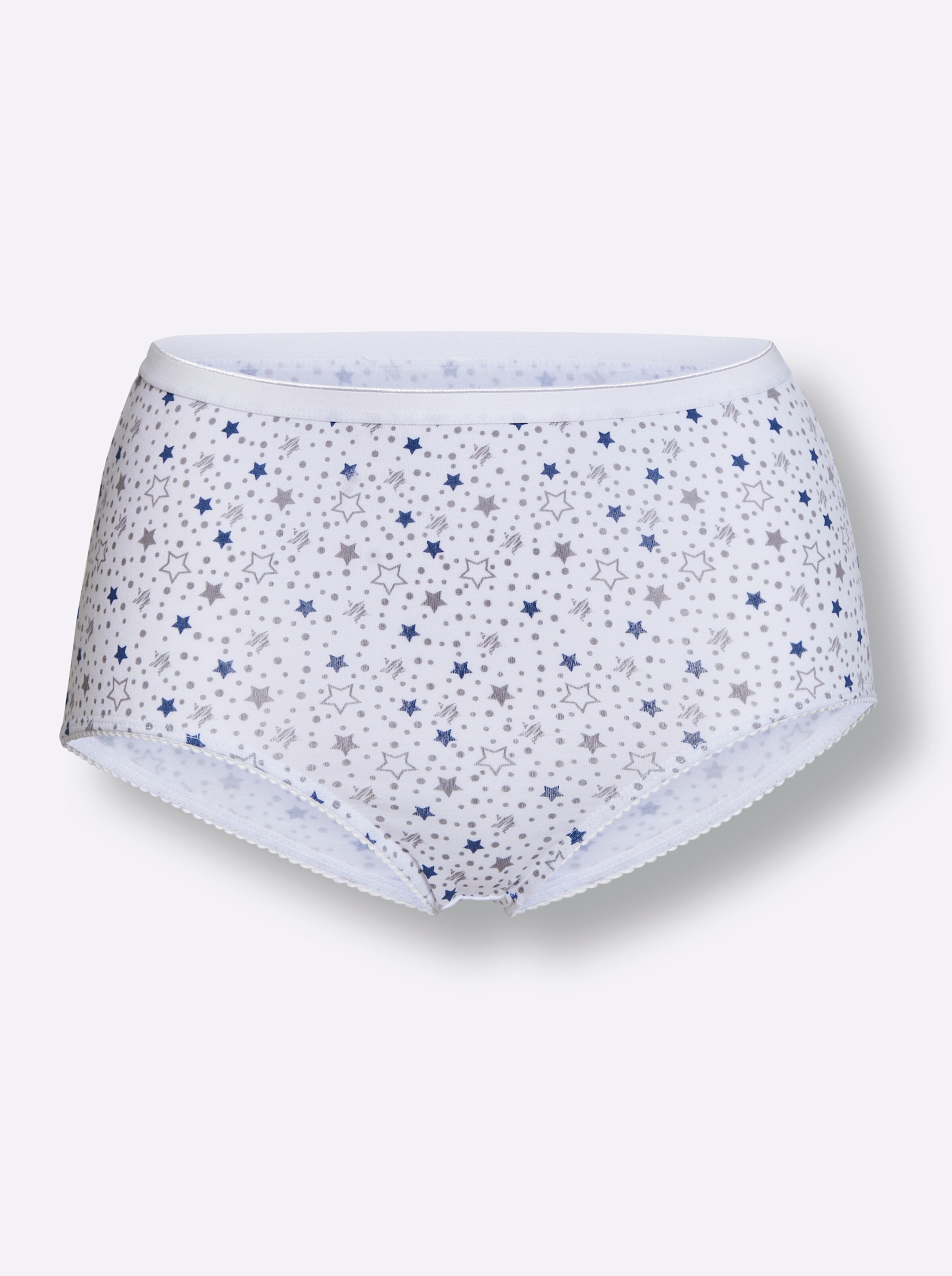 wäschepur Taillenslip in 2x weiß + 2x weiß-jeansblau-steingrau-bedruckt