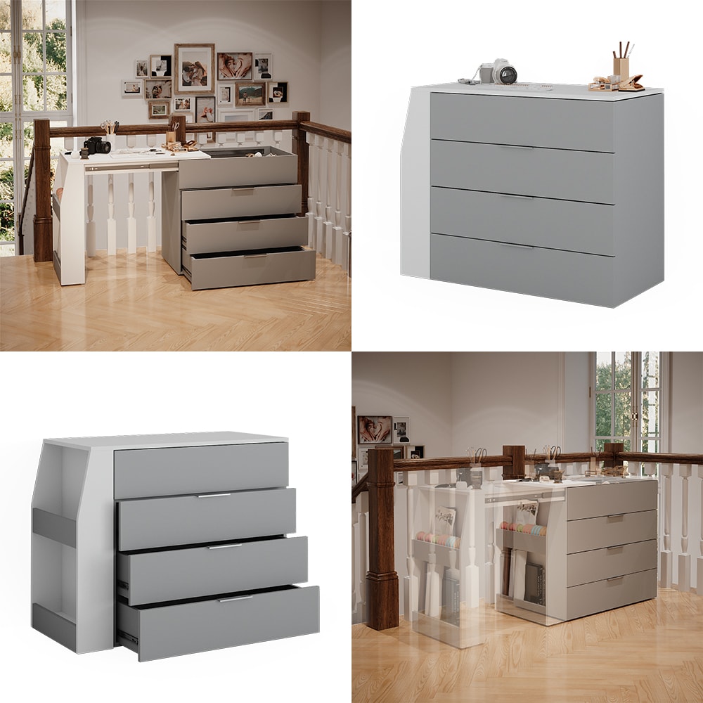 Vicco Basteltisch Iva Weiß Grau 98,5 x 80 cm ausklappbar