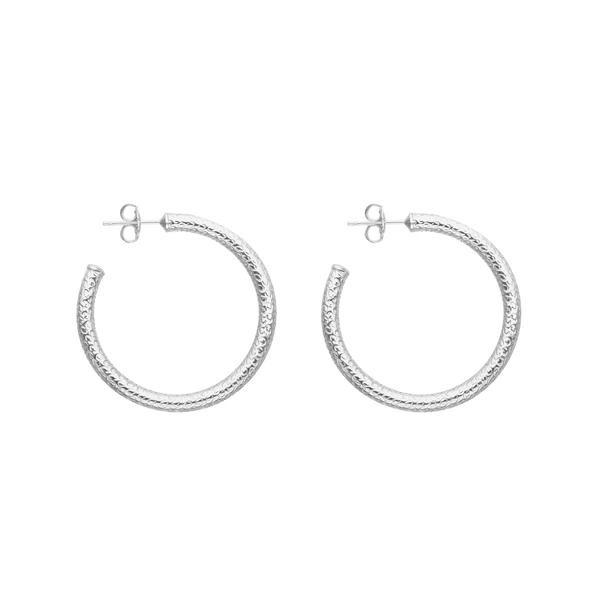 Boucles D'oreilles En Argent Créoles Tubes Python Moyen Modèle Argenté Diamètre 38mm