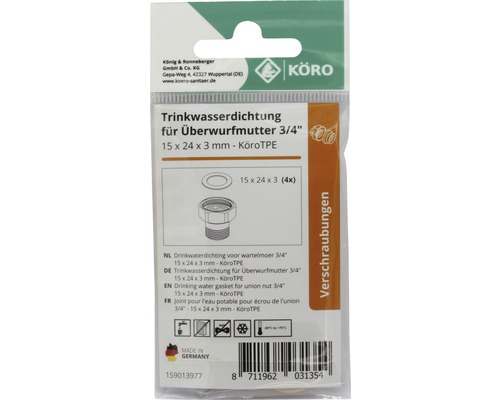 TPE ring 15 x 24 x 3 mm 70 Sh.A voor 3/4