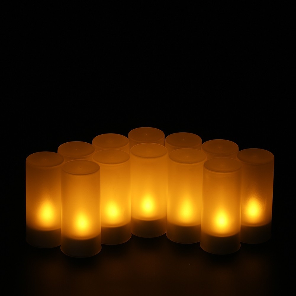 (12er Set) 2in1 Flackernde LED Teelichter Deko Kerzen Home Stimmungsleuchte inkl. Ladestation - Warmweiss