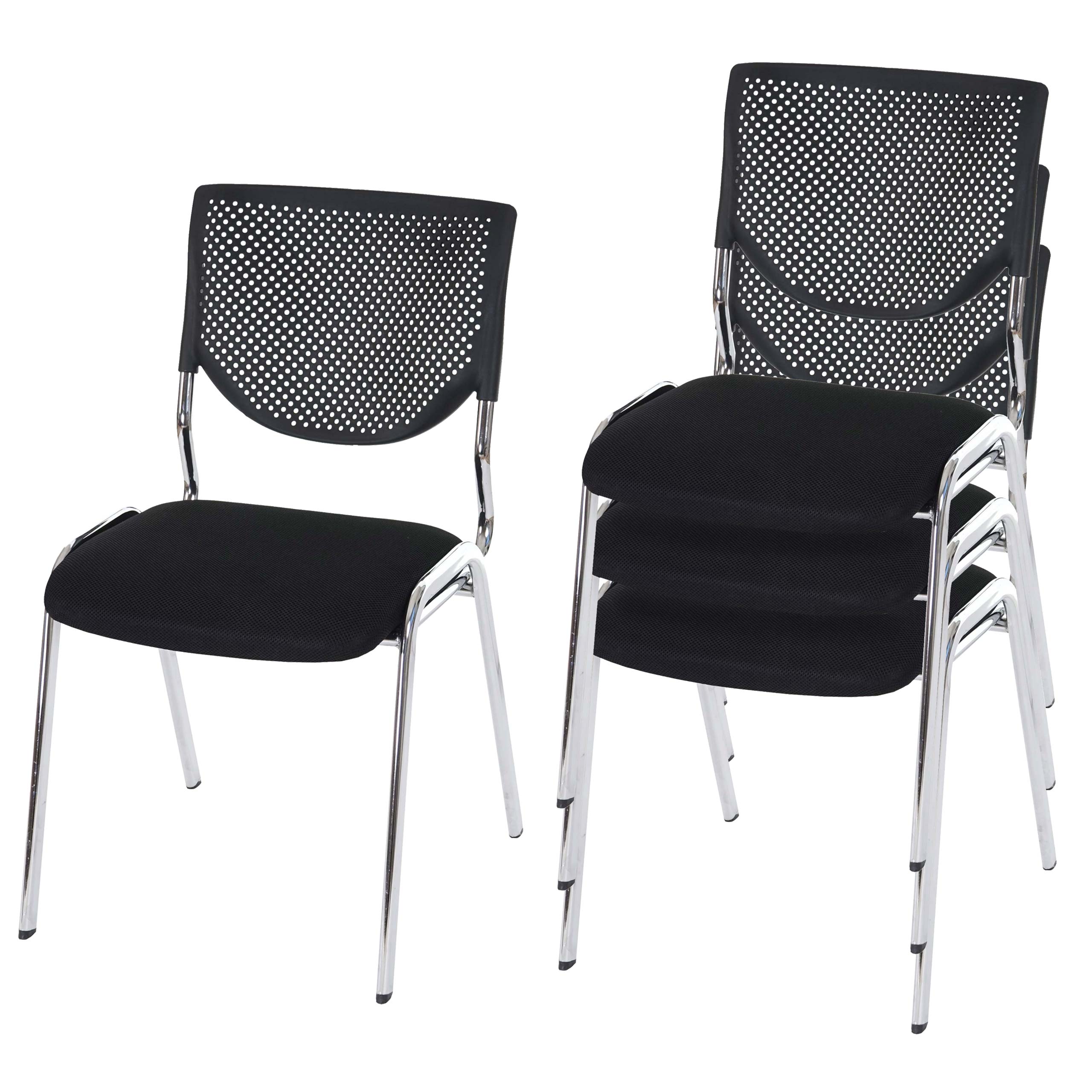 4er-Set Besucherstuhl H401, Konferenzstuhl stapelbar, Stoff/Textil ~ Sitz schwarz, Füße chrom