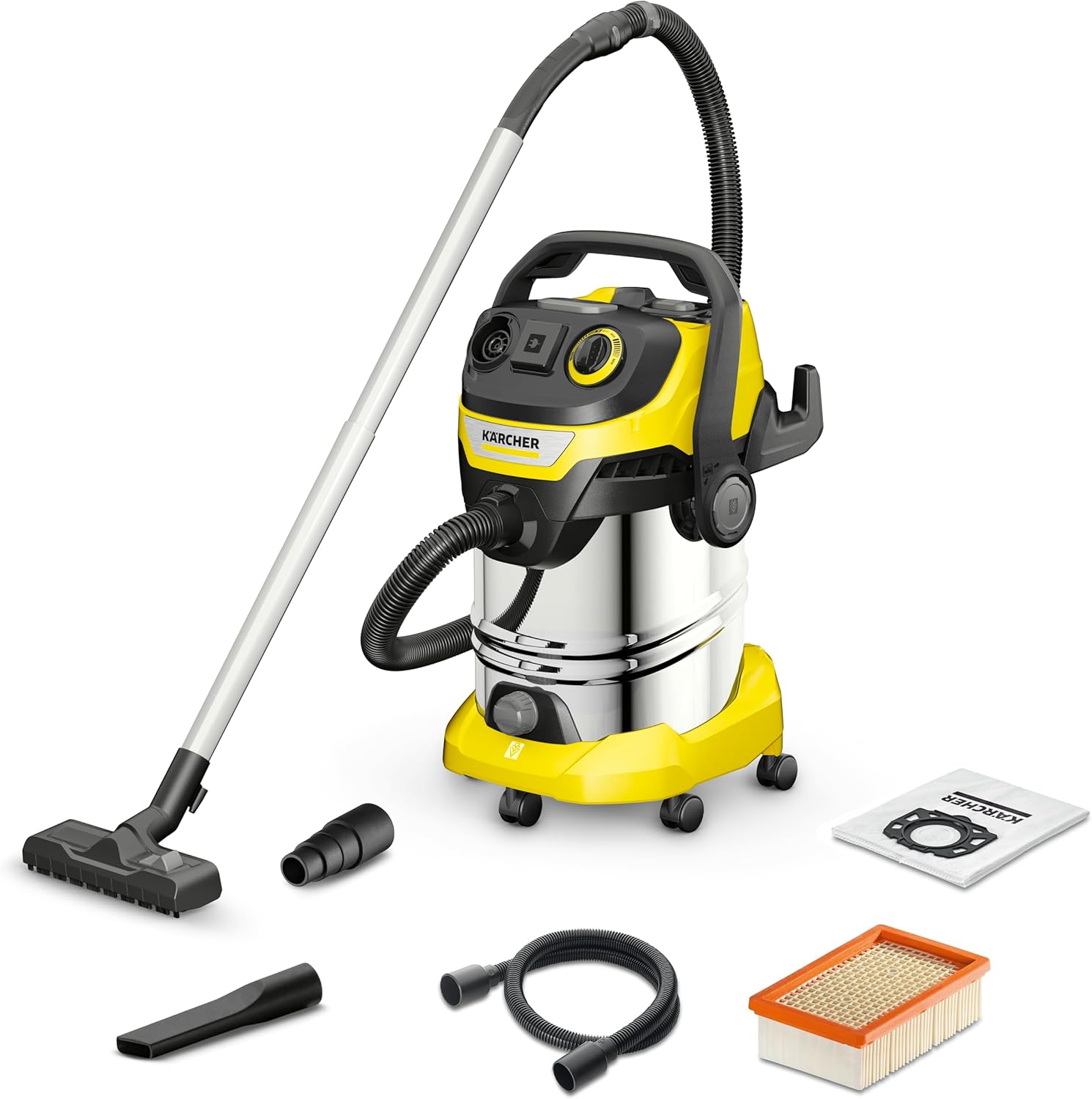 Kärcher Aspirateur Eau et Poussières WD 6 P S V-30/6/22/T, Prise de Courant, Filtre Plissé Plat, Fonction de Nettoyage, 1300 W, Cuve : 30 l et Bouchon de Vidange, Tube d'Aspiration : 2,2 m