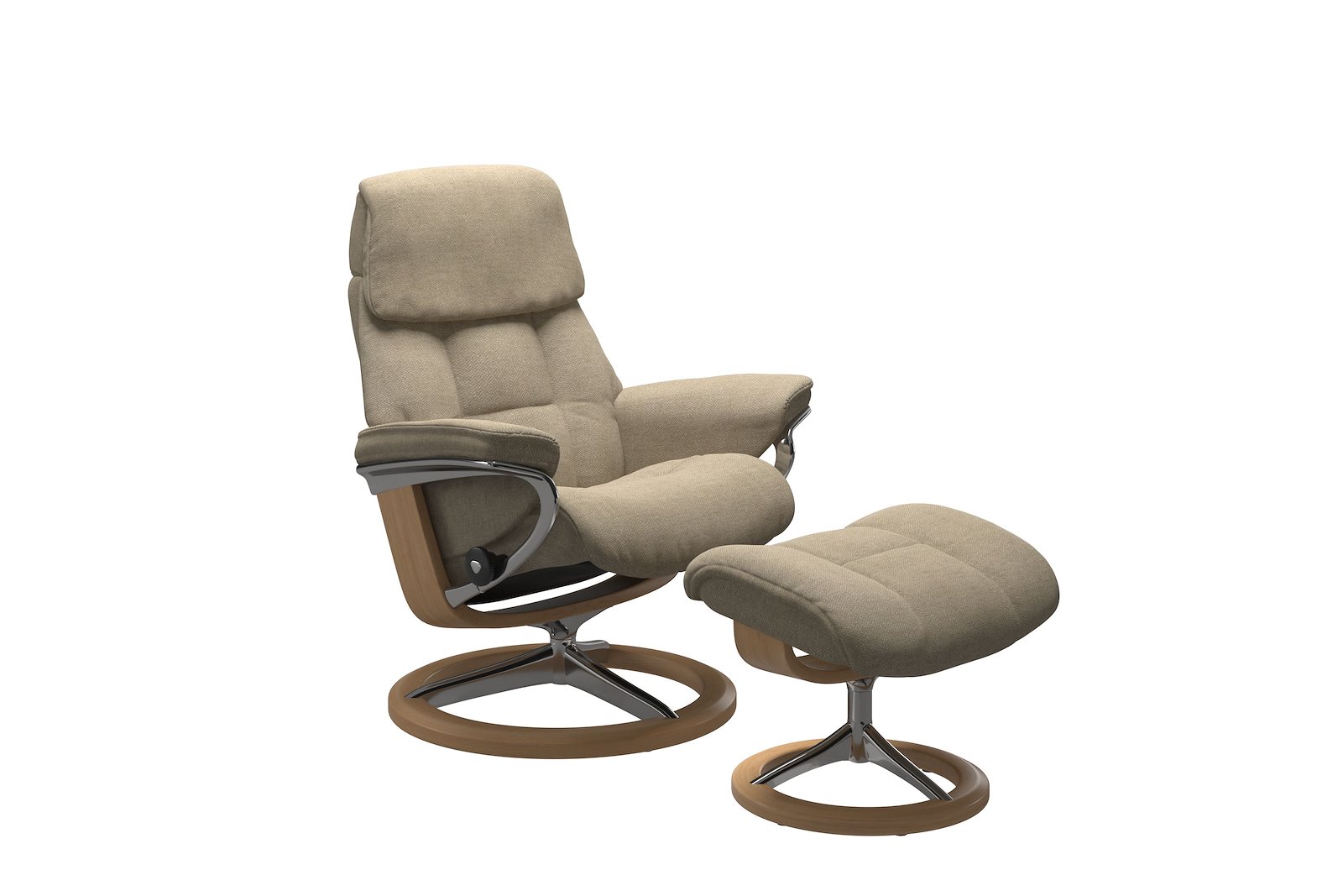 Ruby lenestol med krakk Tekstil Peony Beige - Signature Chrome - Eik