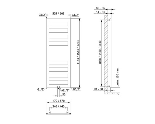 SCHULTE Münster designradiator, 1143 x 505 mm, matzwart met middenaansluiting