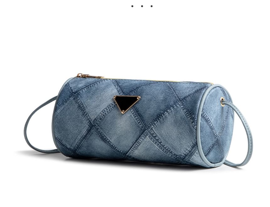 Gege Bear - Mini cilindrische tas met denimpatroon
