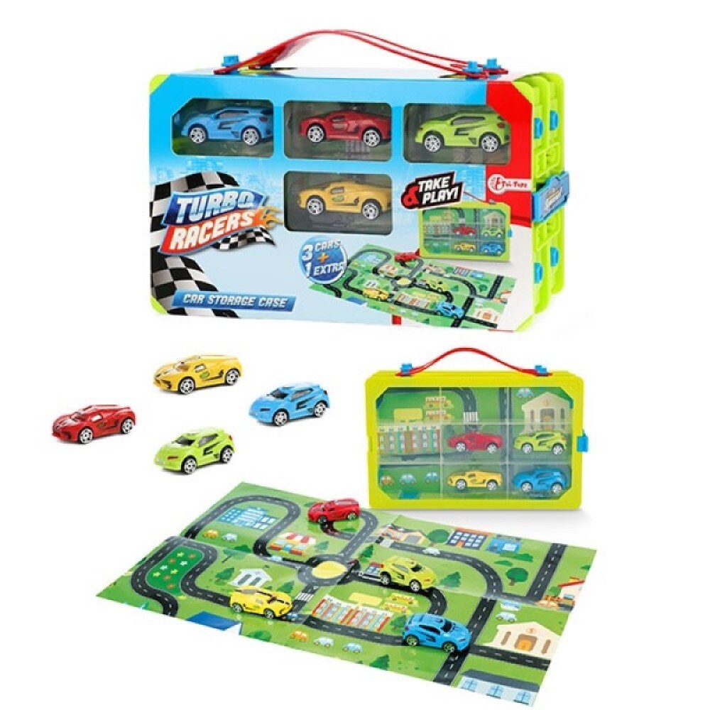 Turbo Racers Sammelkoffer mit 4 Rallye-Autos, Kinderautos