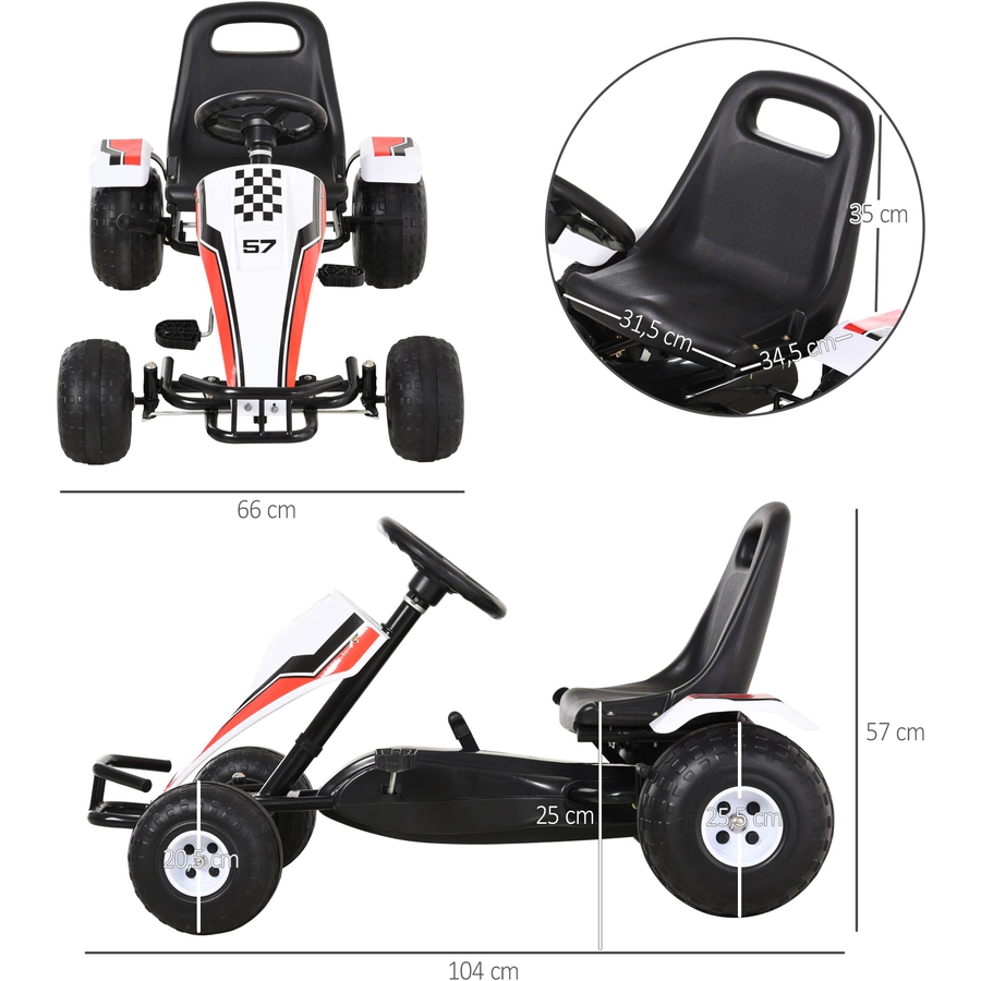 HOMCOM Kinder Go-Kart mit Handbremse weiß