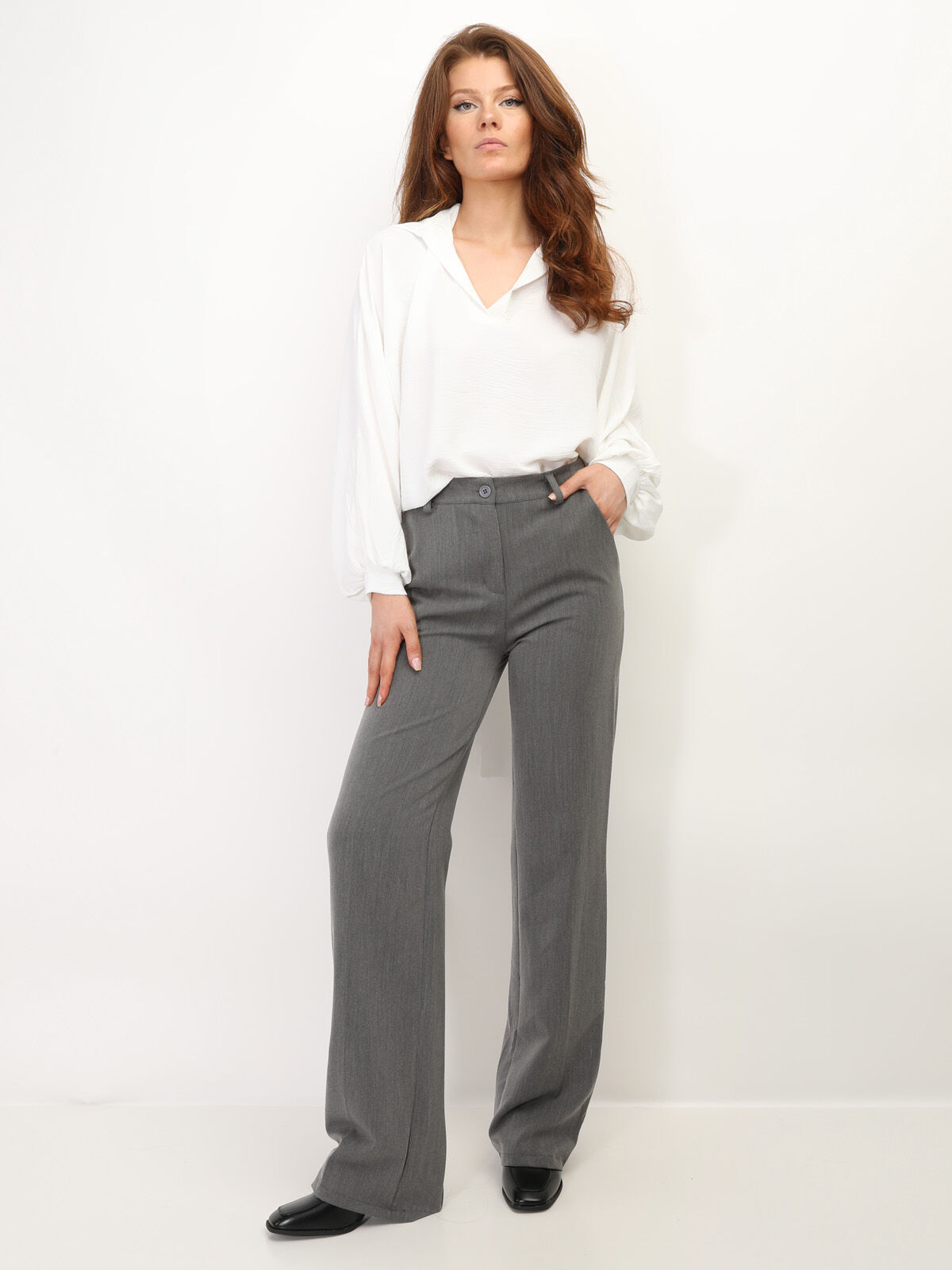 Pantalon tailleur wide leg- Gris