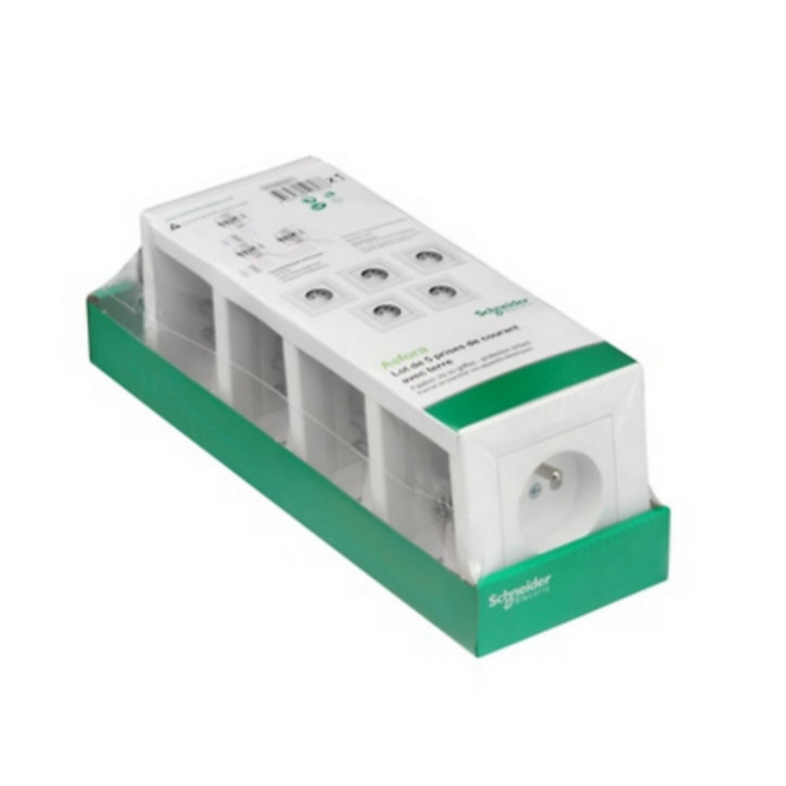 Prise avec terre complète Schneider Electric Asfora blanc, lot de 5