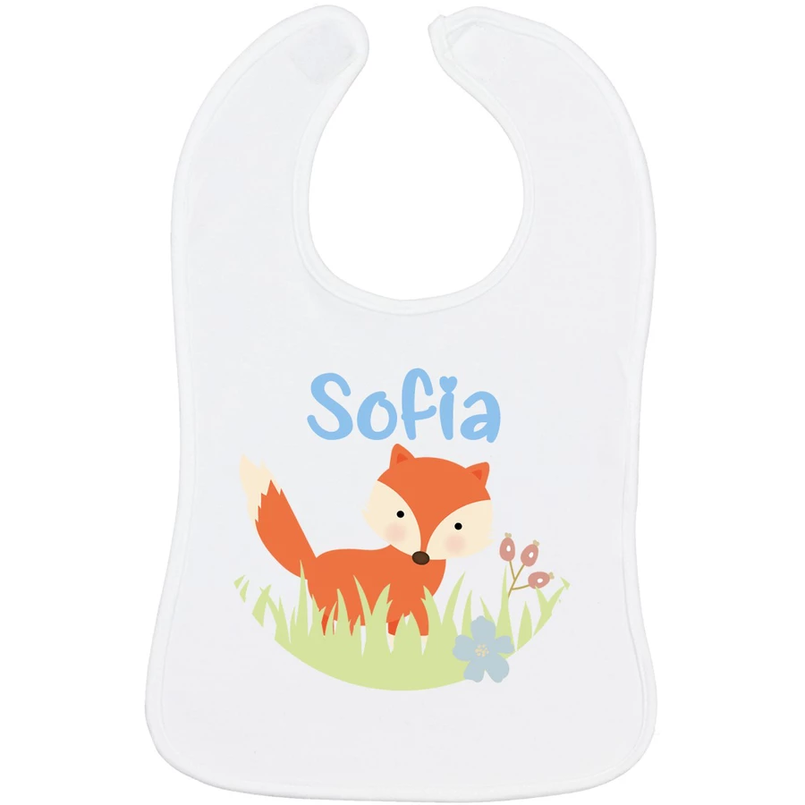 Schnullireich Baby Lätzchen mit Namen Fuchs Woody Weiß