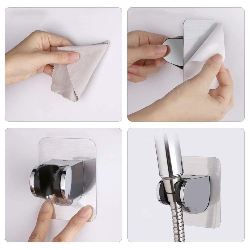 Universal Dusch Brause Wandhalterung Selbstklebender Duschkopf Halter - Silber