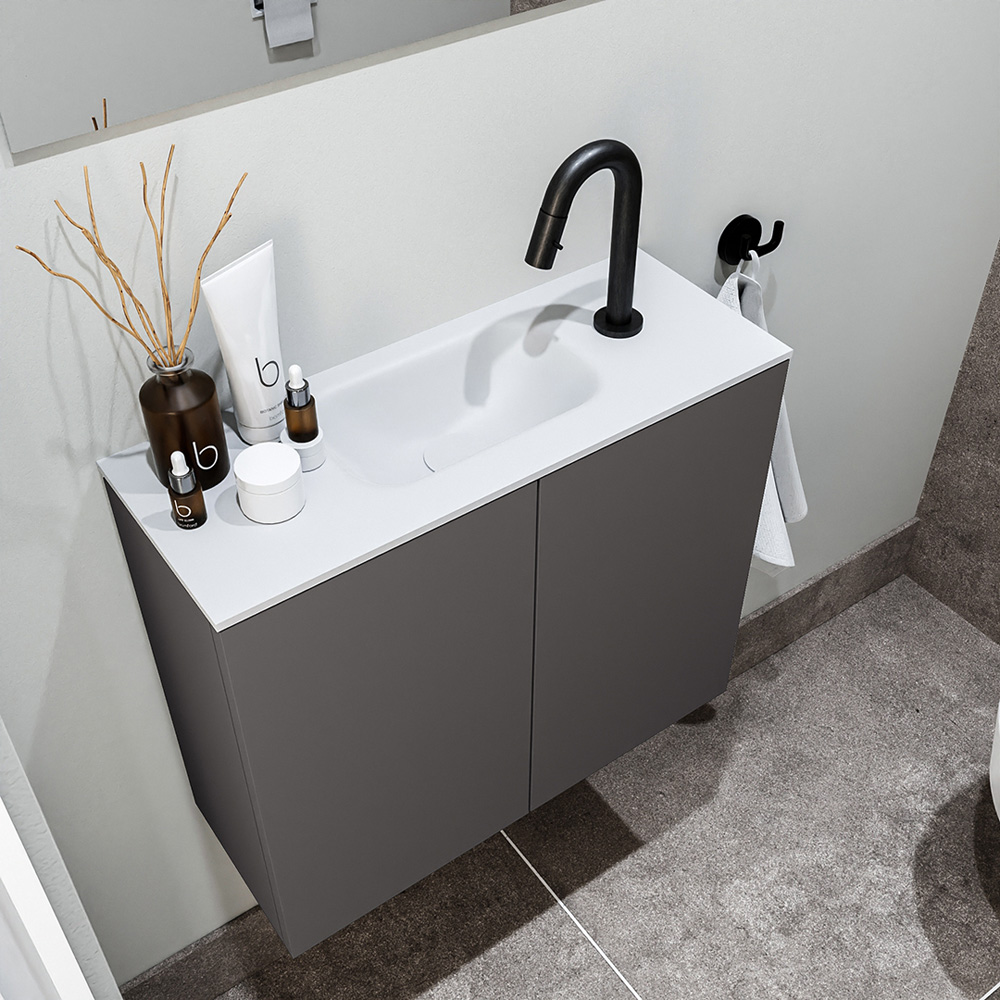 Zaro Polly toiletmeubel 60cm donkergrijs met witte wastafel met kraangat