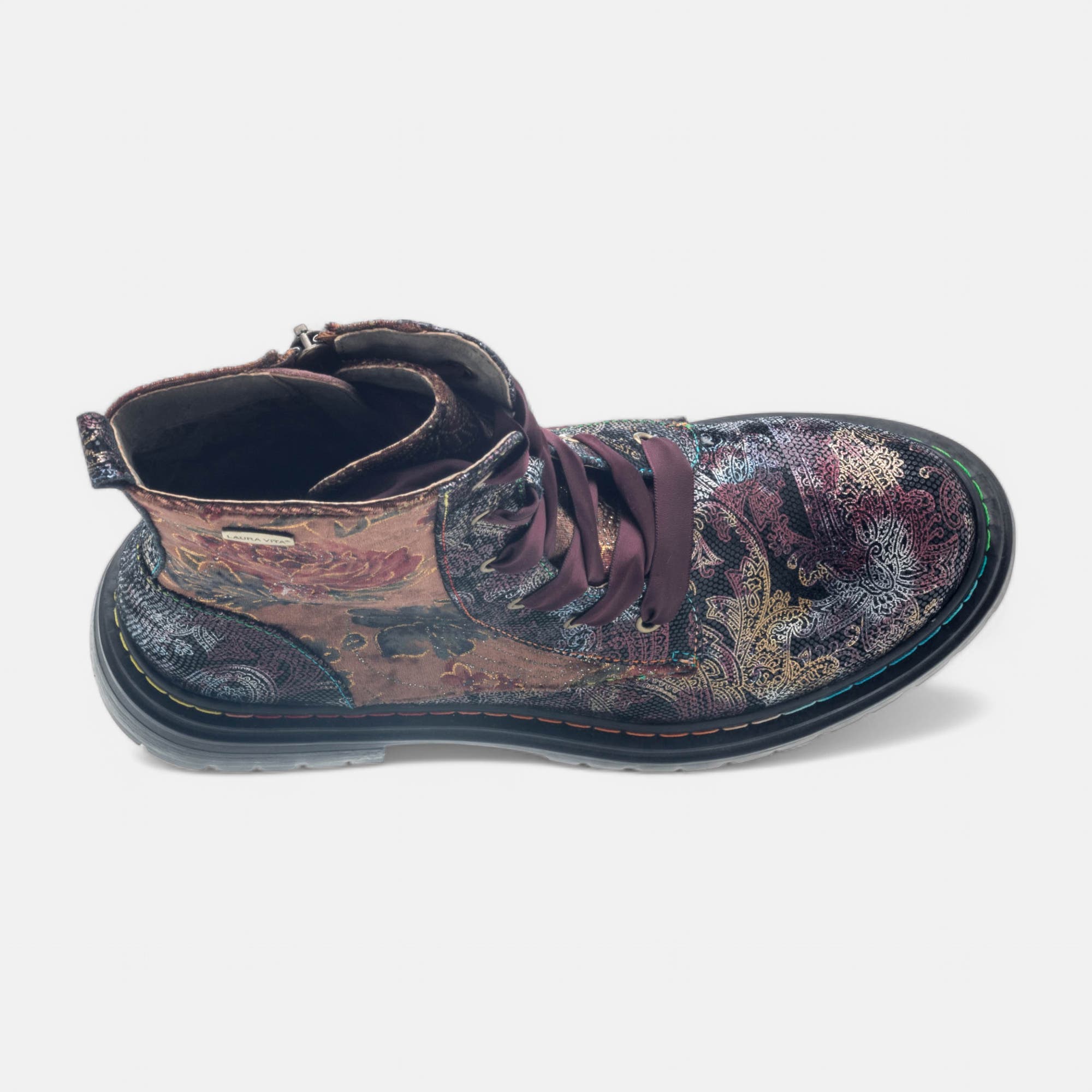Bottines à lacets Femme en cuir bordeaux
