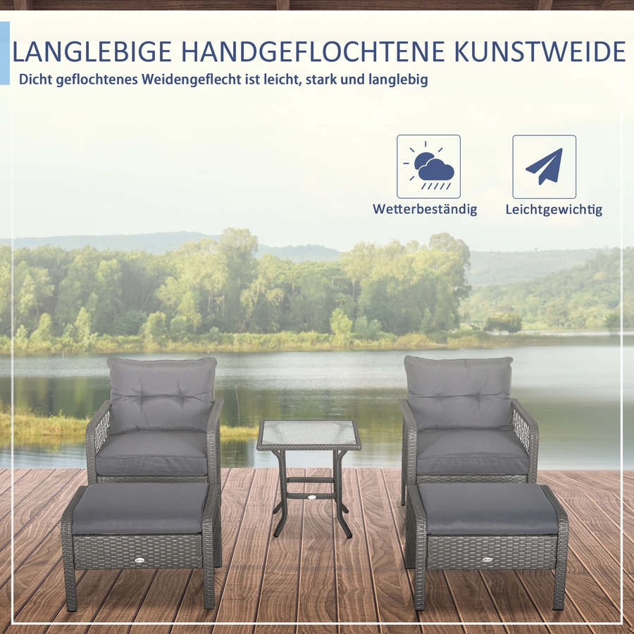 Outsunny Rattan Sitzgarnitur 5-teilig grau