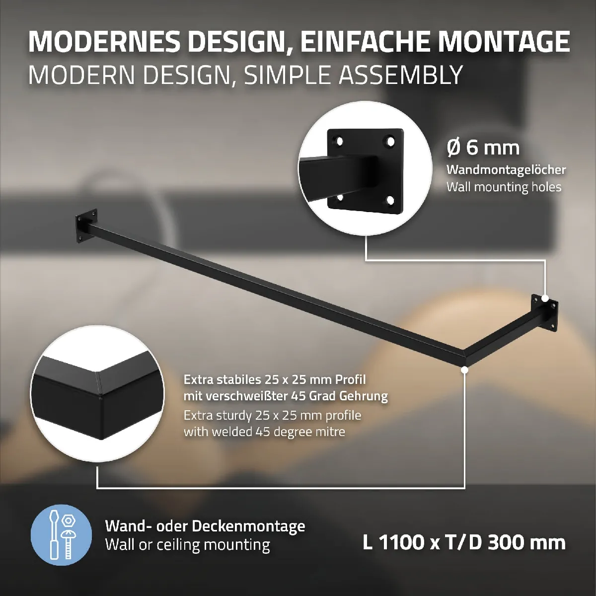ML-Design Lot de 2 Tringles à vêtements