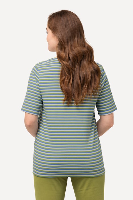 T-Shirt, Rippjersey, V-Ausschnitt, Halbarm, Biobaumwolle