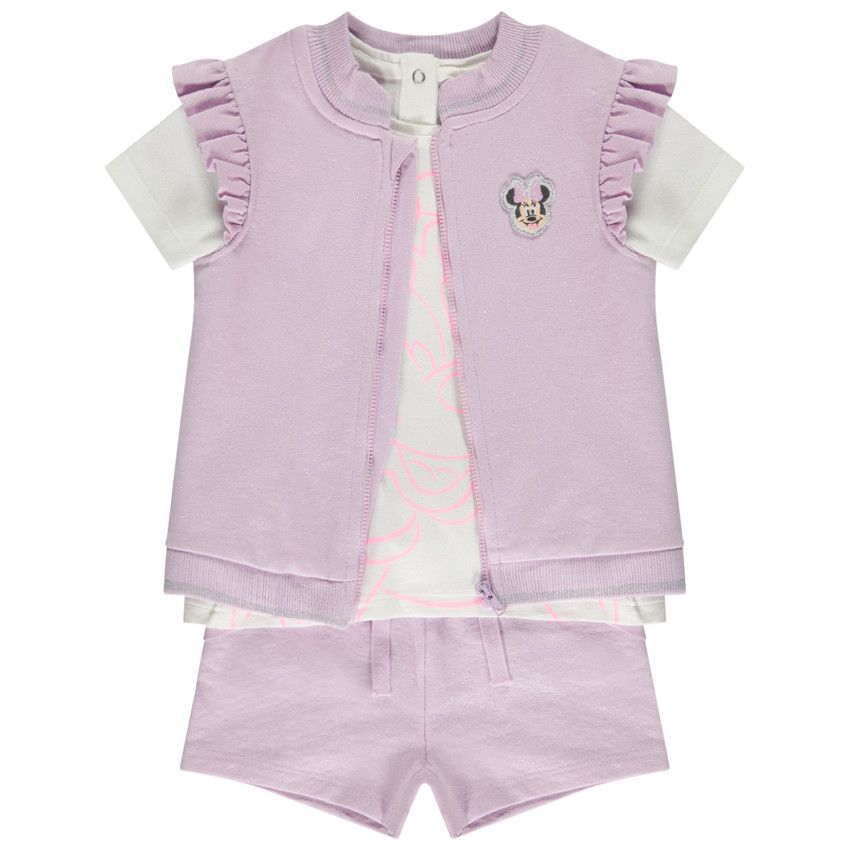 Ensemble 3 pièces molletonné avec gilet Minnie Disney pour bébé fille - Lilas