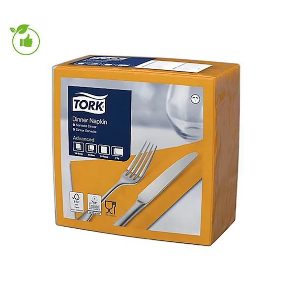 Serviettes de table en papier Dinner Tork, coloris orange, colis de 150