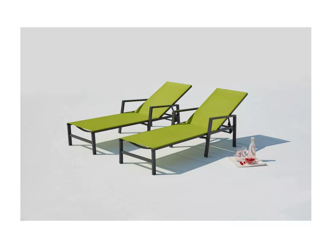 Lot de 2 transats de jardin gris/vert BARI
