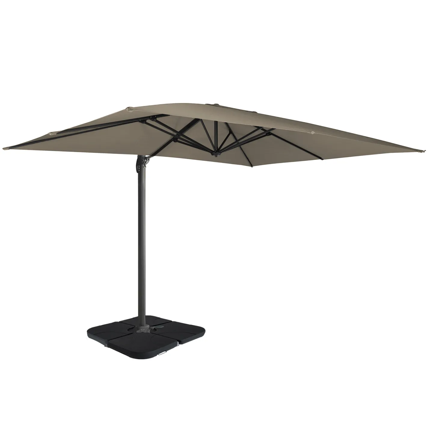 Parasol déporté rotatif 360 CALVI taupe 3x4 M avec 4 dalles et housse