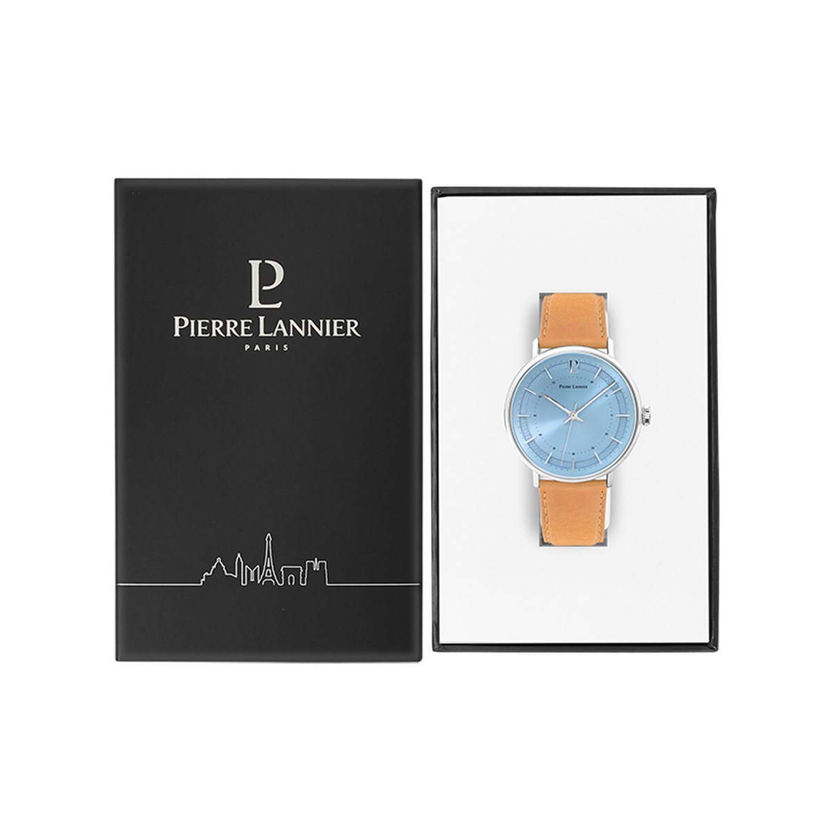 Montre Pierre Lannier homme acier bracelet cuir brun
