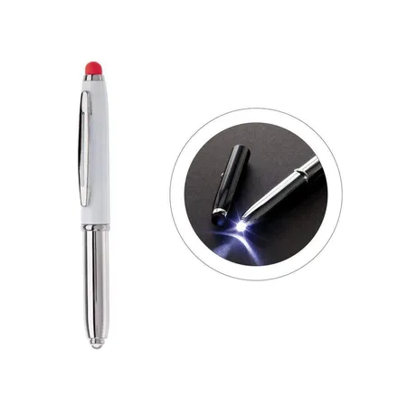 cuurts Touchpen Kugelschreiber mit LED Licht, silberweiß mit roten Stylus