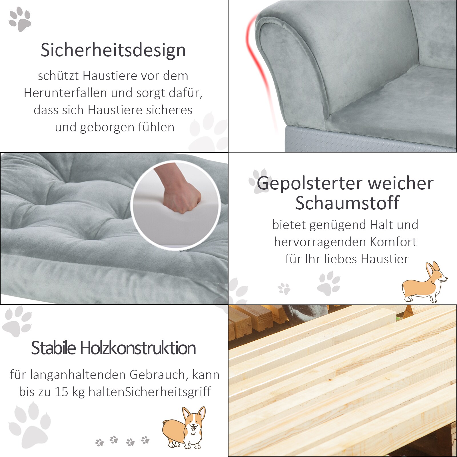 PawHut Hundesofa hellblau 76 x 45 x 41,5 cm (BxTxH)