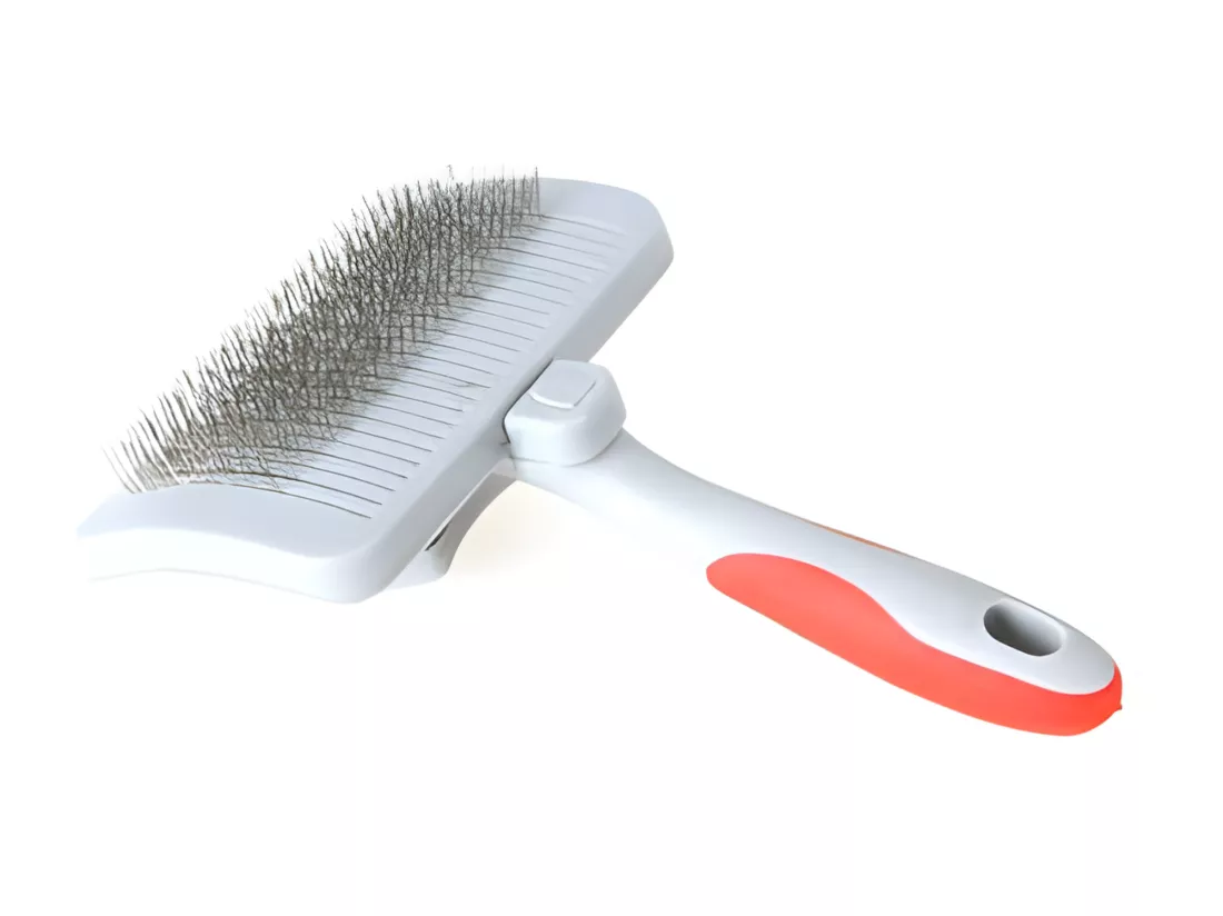 Brosse de toilettage carde rétractable pour animaux - Gris/Bleu - L 17 cm
