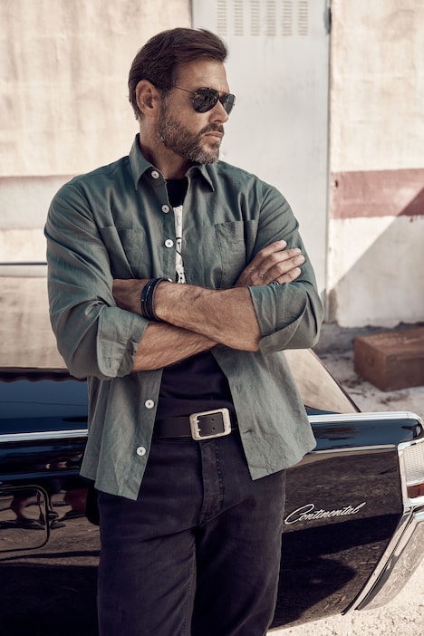 Overshirt, Langarm, Leinenmix, Kentkragen