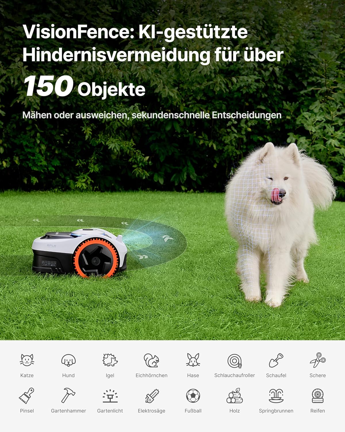 Navimow i205 AWD Mähroboter ohne Begrenzungskabel mit Garage S, Allradantrieb für Steigungen bis zu 45%, EFLS NRTK + Vision, Empf. 500 m², Keine RTK-Antenne erforderlich (Getrennt versandt Werden)