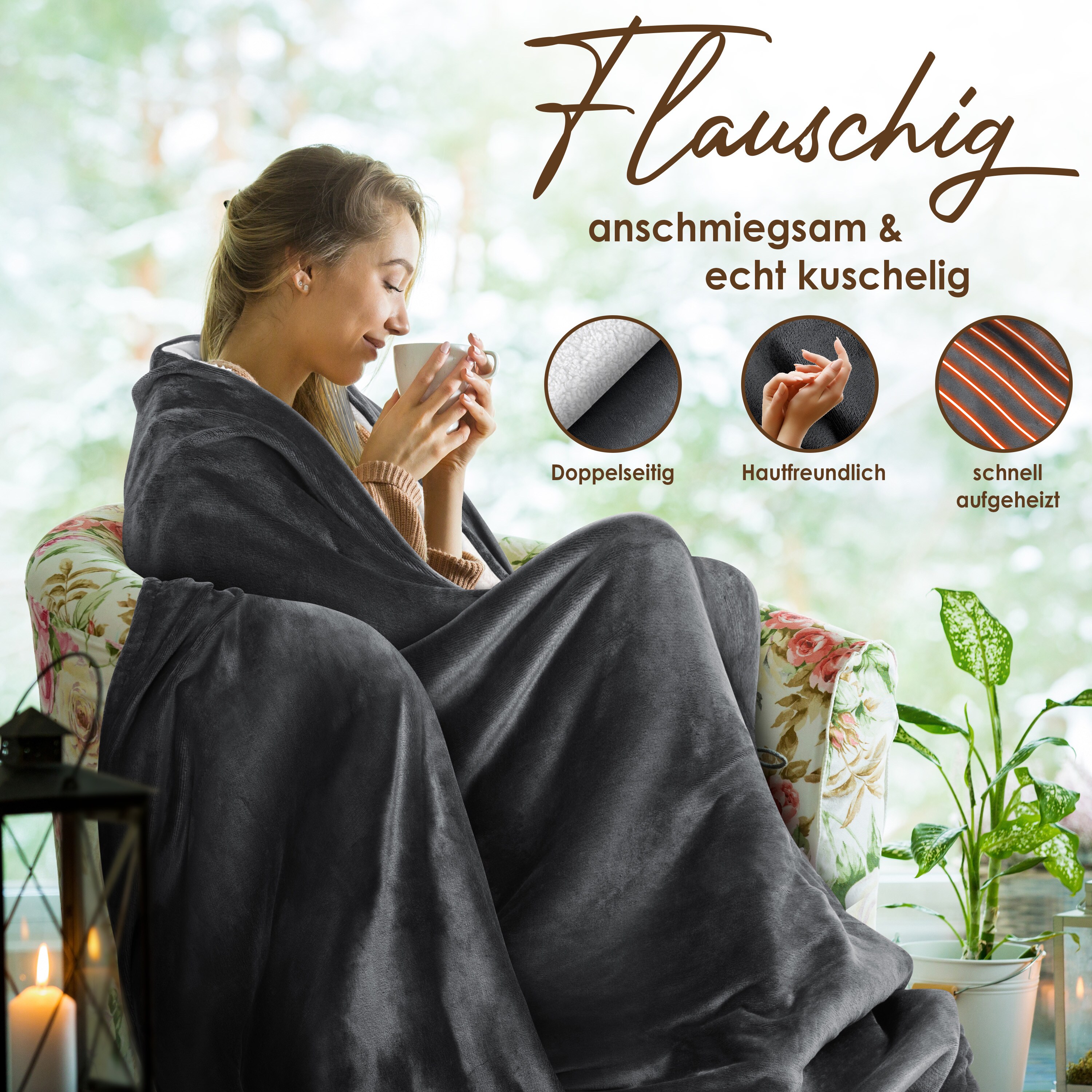 KESSER® Heizdecke mit Abschaltautomatik Doppelseitig Elektrische Wärmedecke | Kuscheldecke Bett, Sofa | 9 Temperaturstufen | waschbar bis 40°C | mit Timer Digitalanzeige
