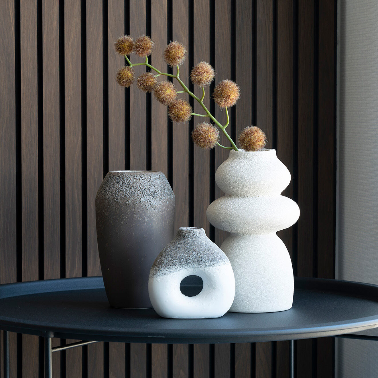 House Nordic Vase en céramique marron/blanc - 13x6x14 cm