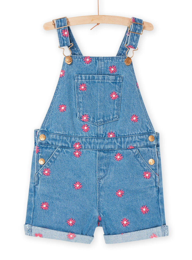 Salopette en jean bleue à broderies fleuries