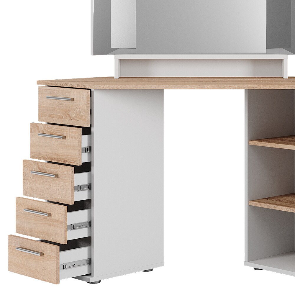 Vicco Eckschminktisch Frisiertisch Frisierkommode Sofia Weiß Sonoma Spiegel Hocker 128x142 cm modern Ablage
