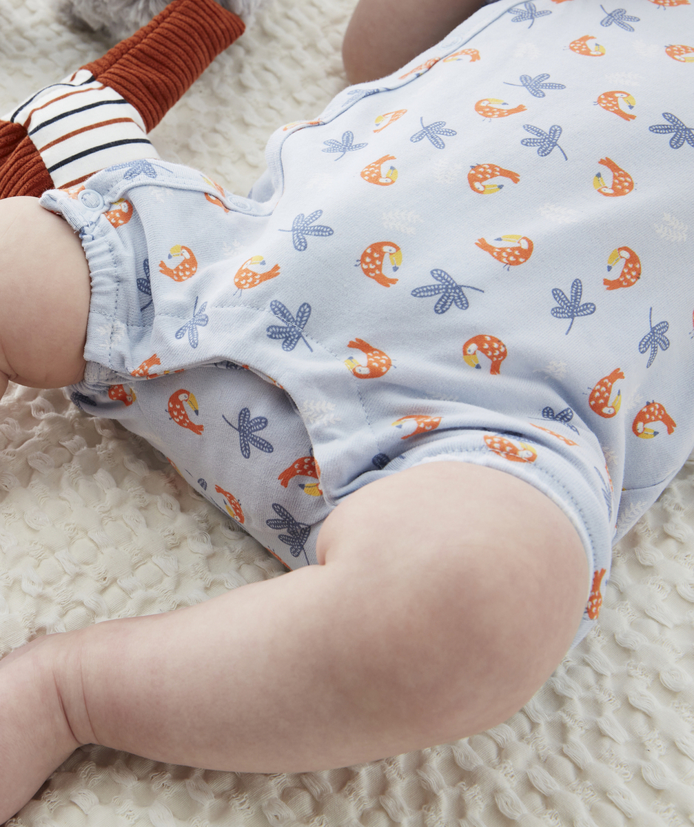 LE DORS BIEN SHORT BLEU IMPRIMÉ OISEAU EN COTON BIOLOGIQUE