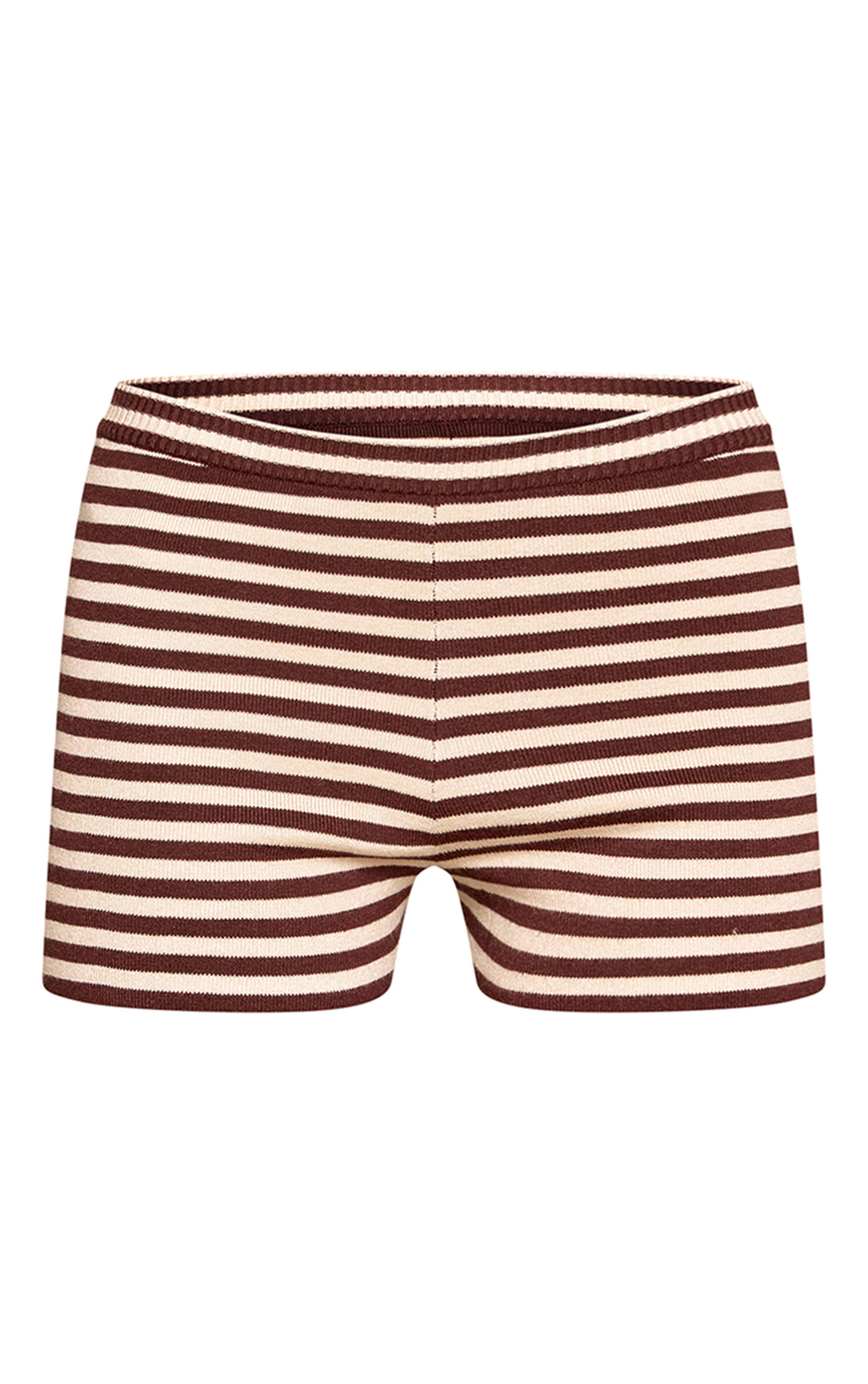 Marron Short Rayé En Maille