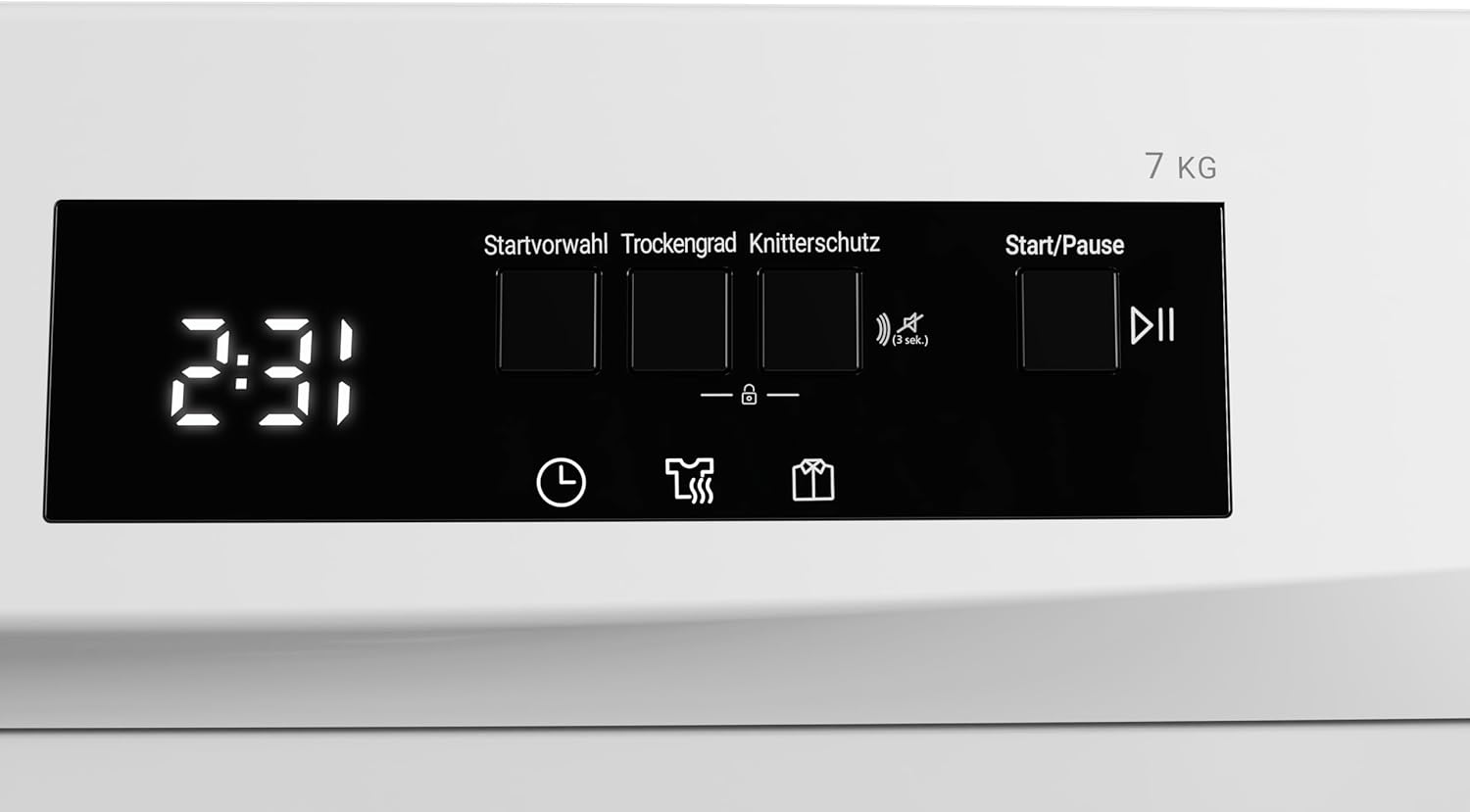 Daewoo T7CT1W0DE Kondenstrockner Frontlader, G, 7 kg, 15 Programme mit 29 Min.-Kurzprogramm, Startzeitvorwahl, LED-Trommelbeleuchtung, Weiß