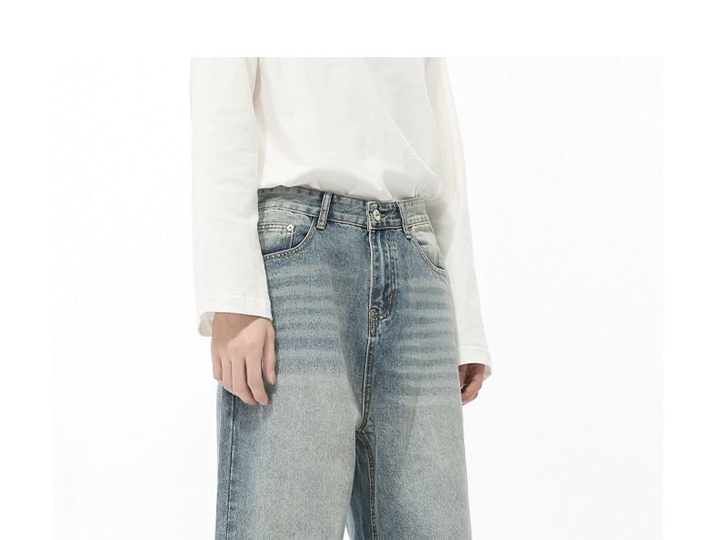 FAERIS - Mid Rise Washed Wide Leg Jeans