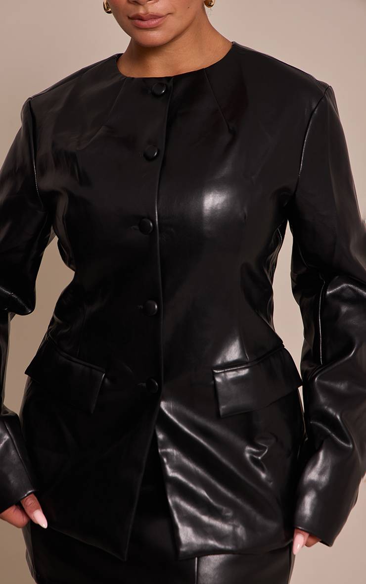 Noir Blazer Boutonné En Synthétiquecuir Shape