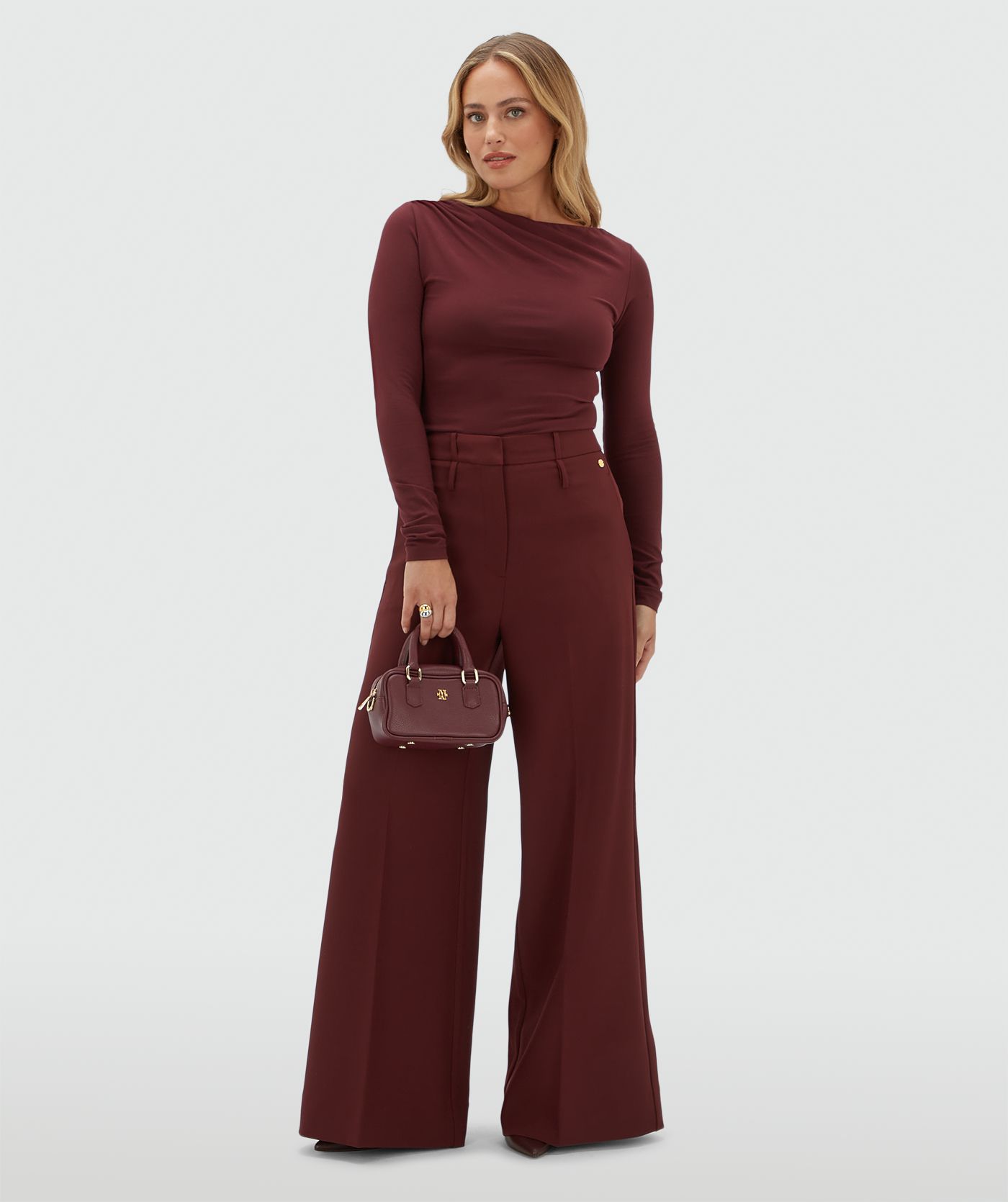 JV-SKY high waisted wide leg pantalon - burgundy