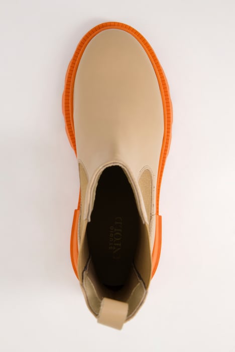 Chelsea Boots, Leder, farbige Plateausohle, Weite H