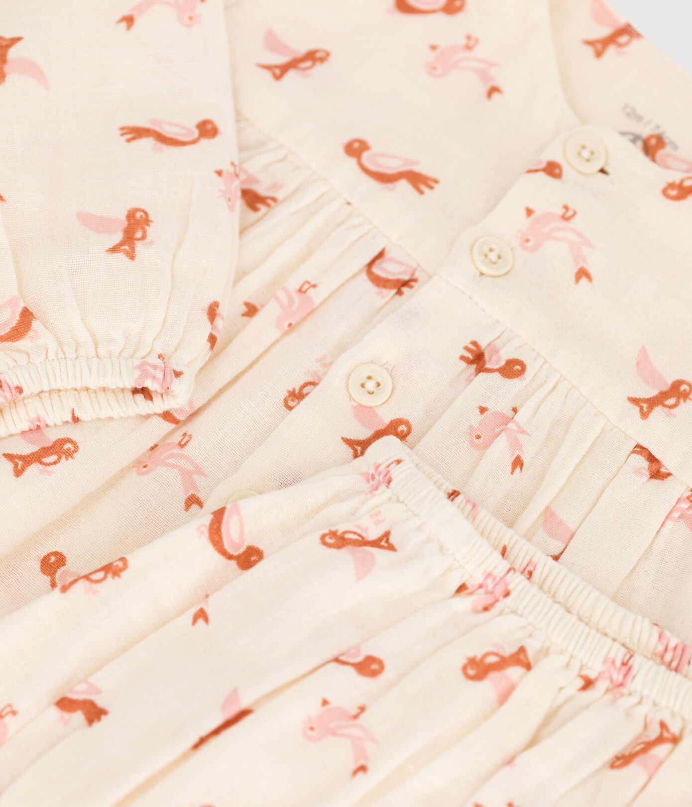 Robe et bloomer bébé imprimés oiseaux en gaze de coton
