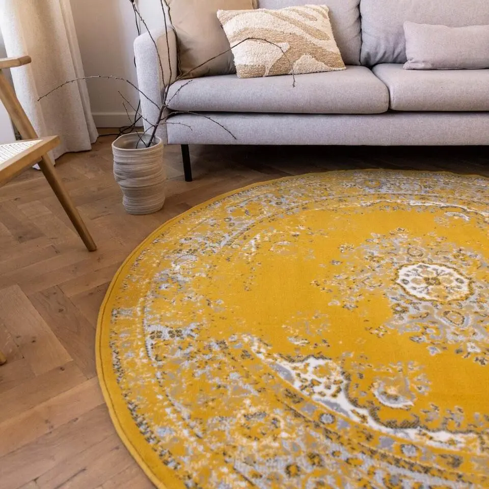 Interieur05 rond vloerkleed Keshan geel - 160 x 160 cm