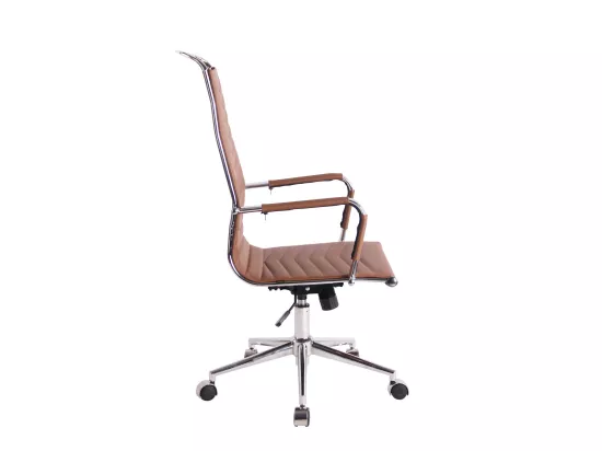 Chaise de bureau - Similicuir & Métal chromé - Marron clair - Batley