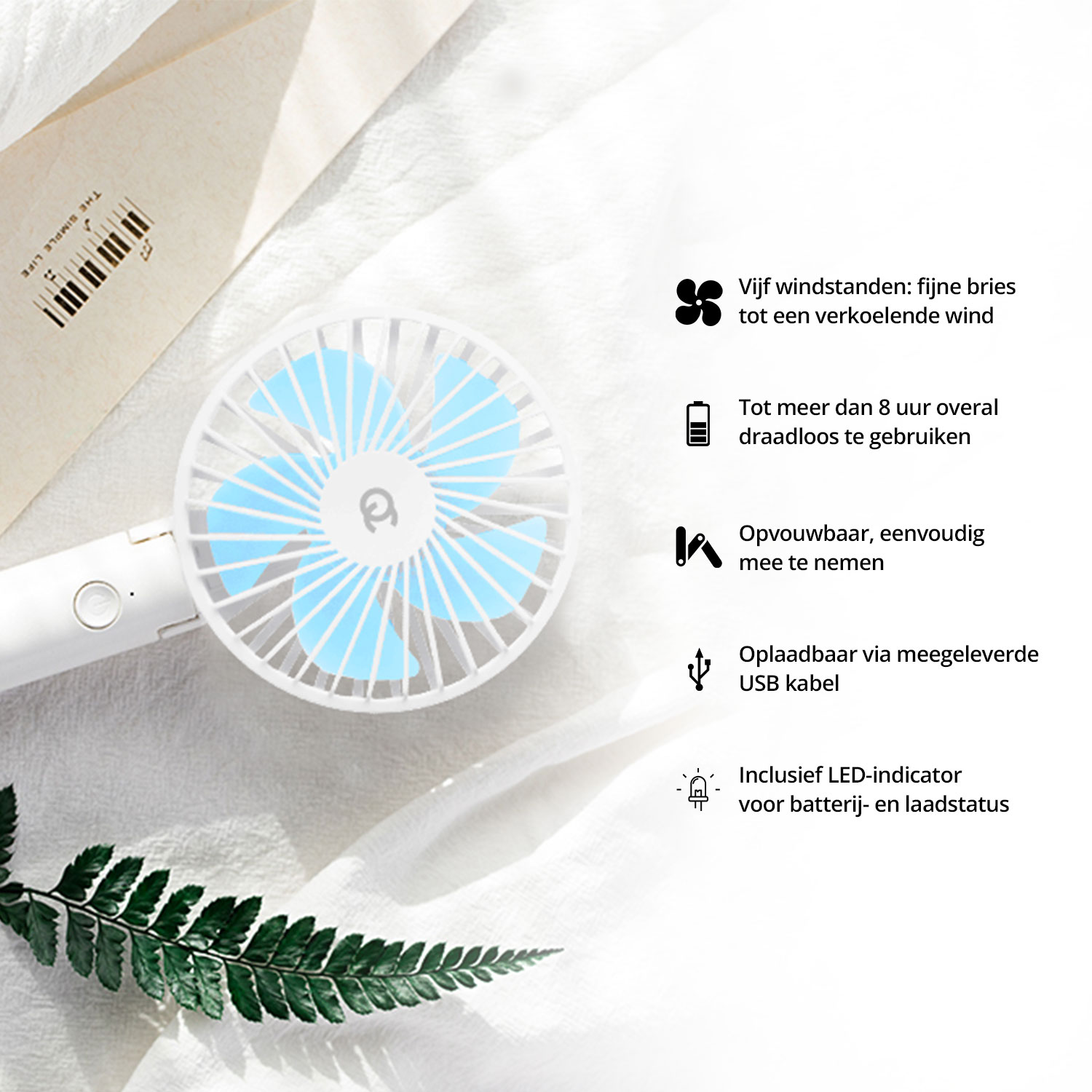 FlinQ oplaadbare handventilator - White/Blue